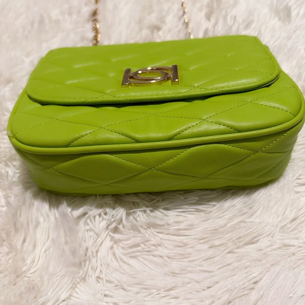 Bebe Lime Green Quilted Chain Shoulder Bag